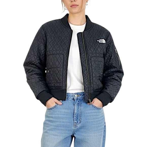 The North Face 5 Boroughs black cropped quilted puff bomber jacket M - Picture 1 of 16